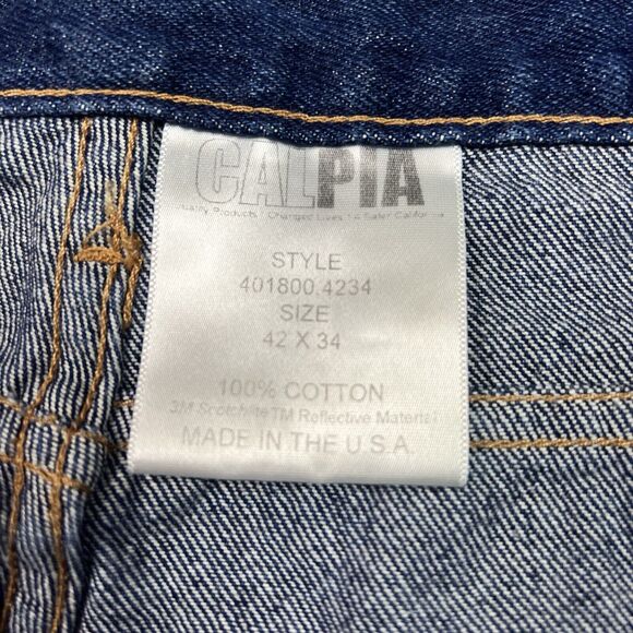 Vintage Calpia Caltrans Jeans Made In USA Zipper Fly Snap Reflective Size 42x34 - Picture 10 of 10